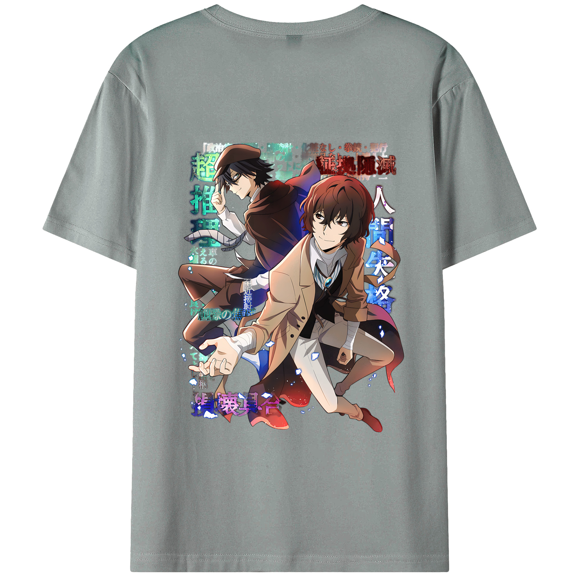 （画像用） 文豪ストレイドッグス Bungo Stray Dogs 綿100％ メンズ半袖Tシャツ（バックプリント） 通気性
